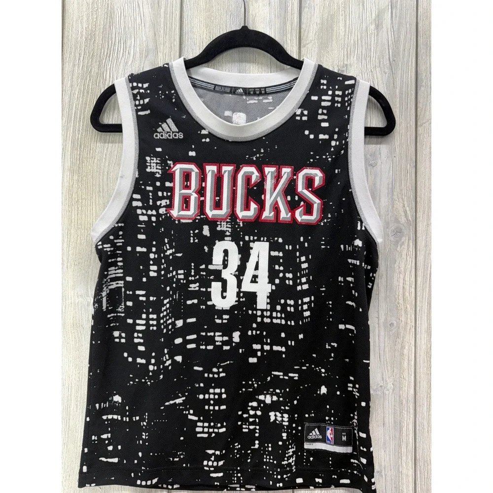 Adidas Milwaukee Bucks Giannis Antetokounmpo 34 Jersey Youth Medium Black White